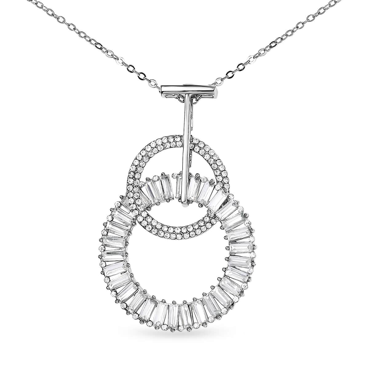 Austrian Crystal and White Glass 2 Open Circle Pendant with Necklace in Silvertone 28-30 Inches image number 0