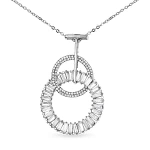 Austrian Crystal and White Glass 2 Open Circle Pendant with Necklace in Silvertone 28-30 Inches