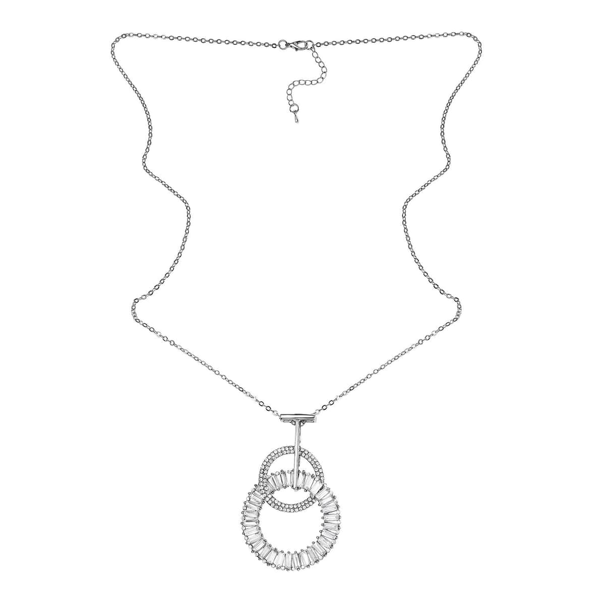 Austrian Crystal and White Glass 2 Open Circle Pendant with Necklace in Silvertone 28-30 Inches image number 2