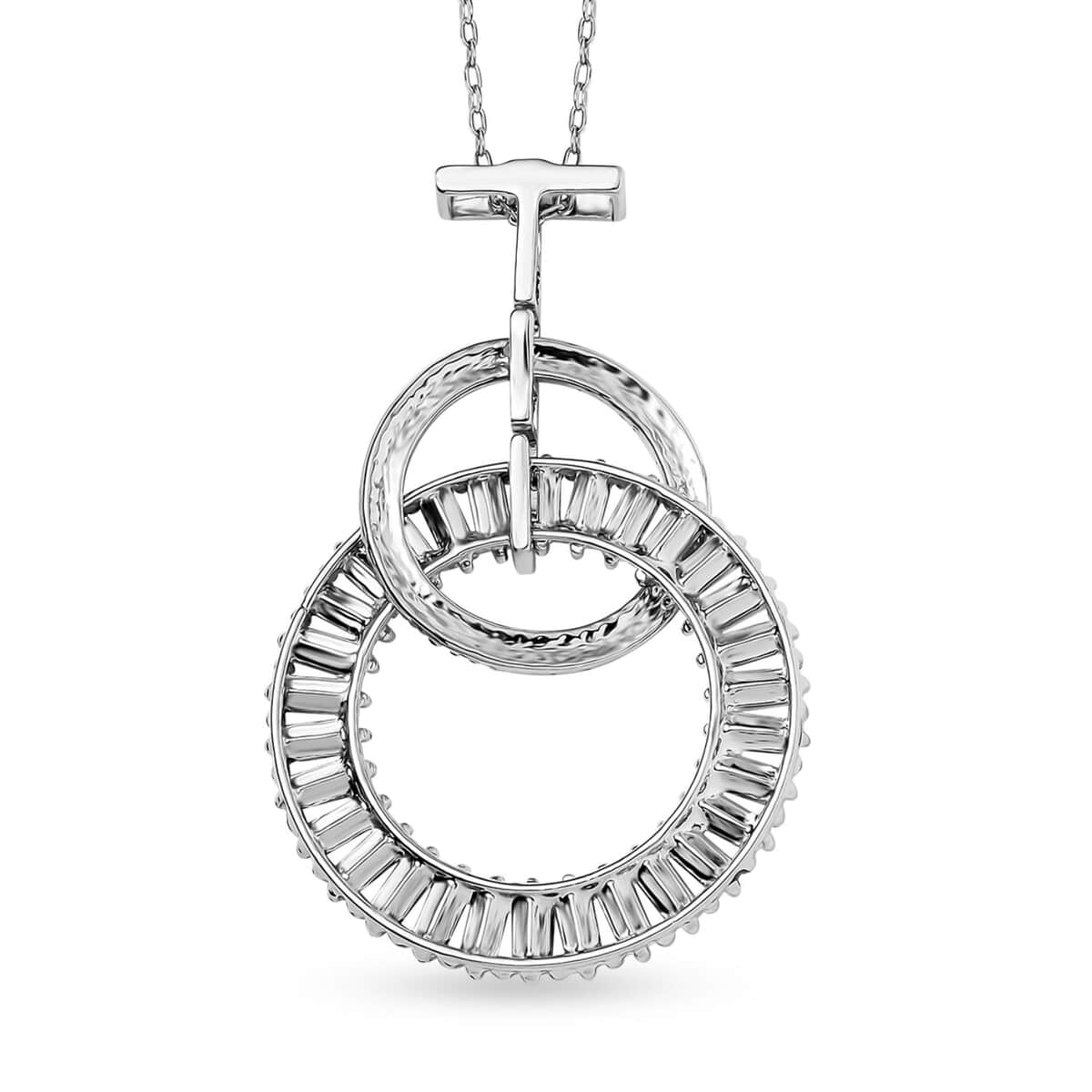 Austrian Crystal and White Glass 2 Open Circle Pendant with Necklace in Silvertone 28-30 Inches image number 3