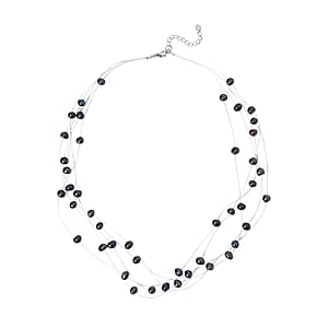 Peacock Freshwater Pearl Station Necklace 18-20 Inches in Silvertone