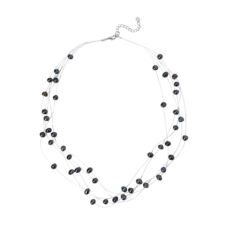 Peacock Freshwater Pearl Station Necklace 18-20 Inches in Silvertone