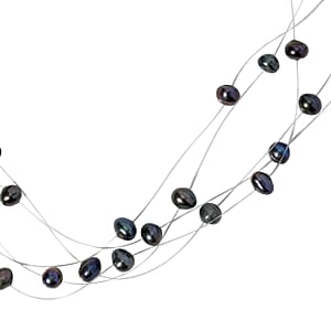 Peacock Freshwater Pearl Station Necklace 18-20 Inches in Silvertone