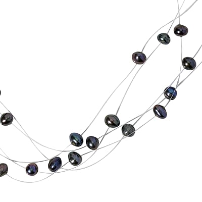 Peacock Freshwater Pearl Station Necklace 18-20 Inches in Silvertone
