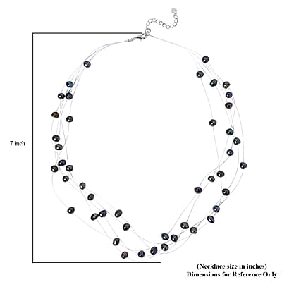 Peacock Freshwater Pearl Station Necklace 18-20 Inches in Silvertone
