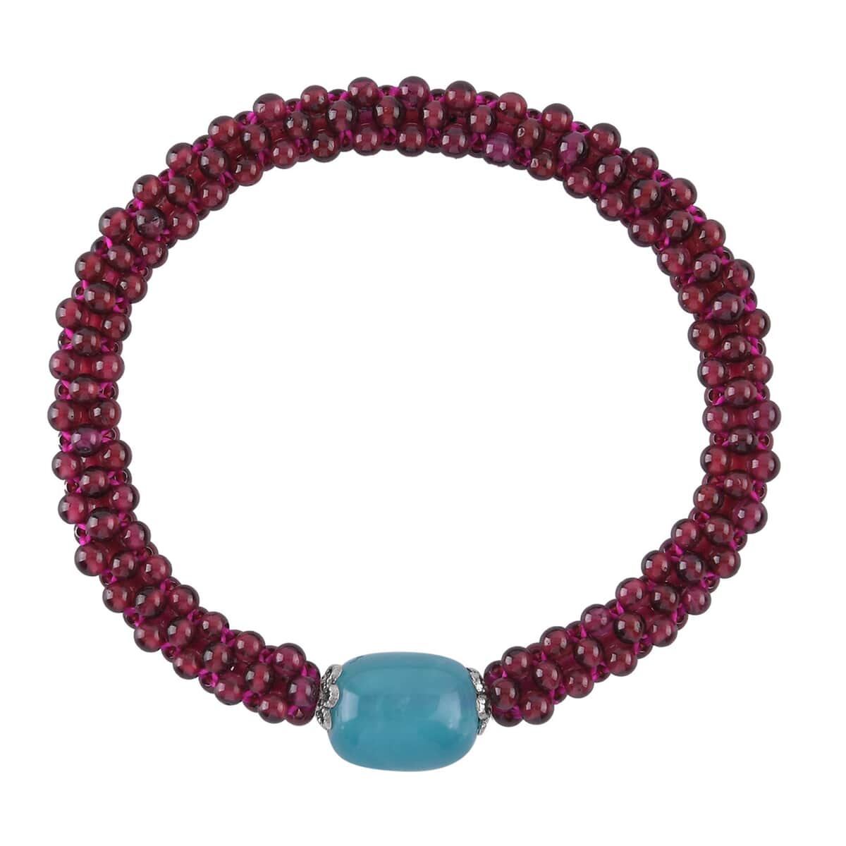 Amazonite, Mozambique Garnet Beaded Stretch Bracelet in Silvertone (6.00 In) 95.00 ctw image number 0