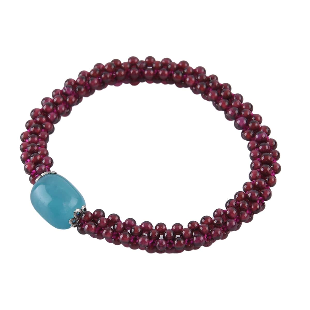 Amazonite, Mozambique Garnet Beaded Stretch Bracelet in Silvertone (6.00 In) 95.00 ctw image number 2