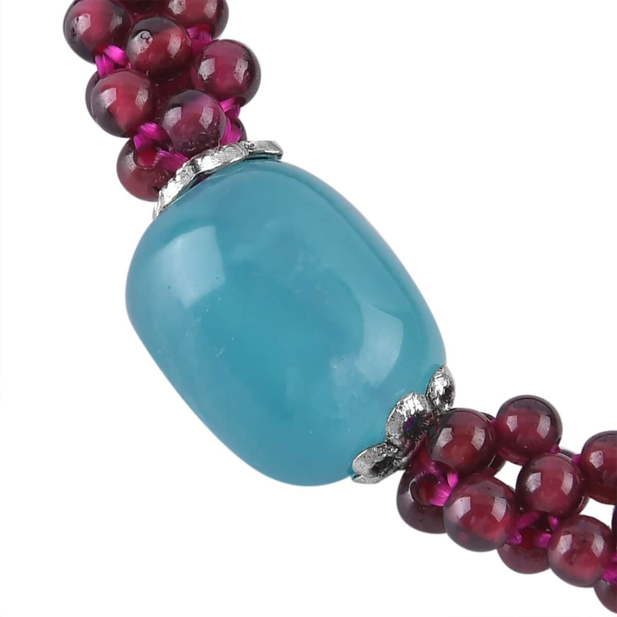Amazonite, Mozambique Garnet Beaded Stretch Bracelet in Silvertone (6.00 In) 95.00 ctw image number 3