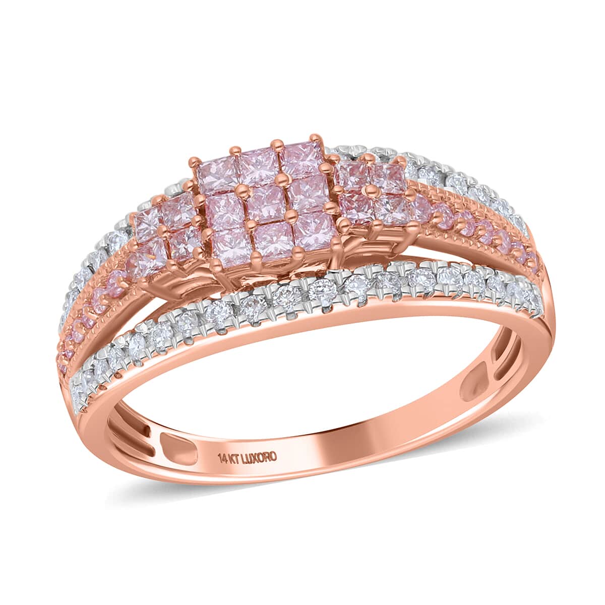 Luxoro 14K Rose Gold Natural Pink and White Diamond (I1-I2) Ring (Del. in 10-15 Days) 1.00 ctw image number 0