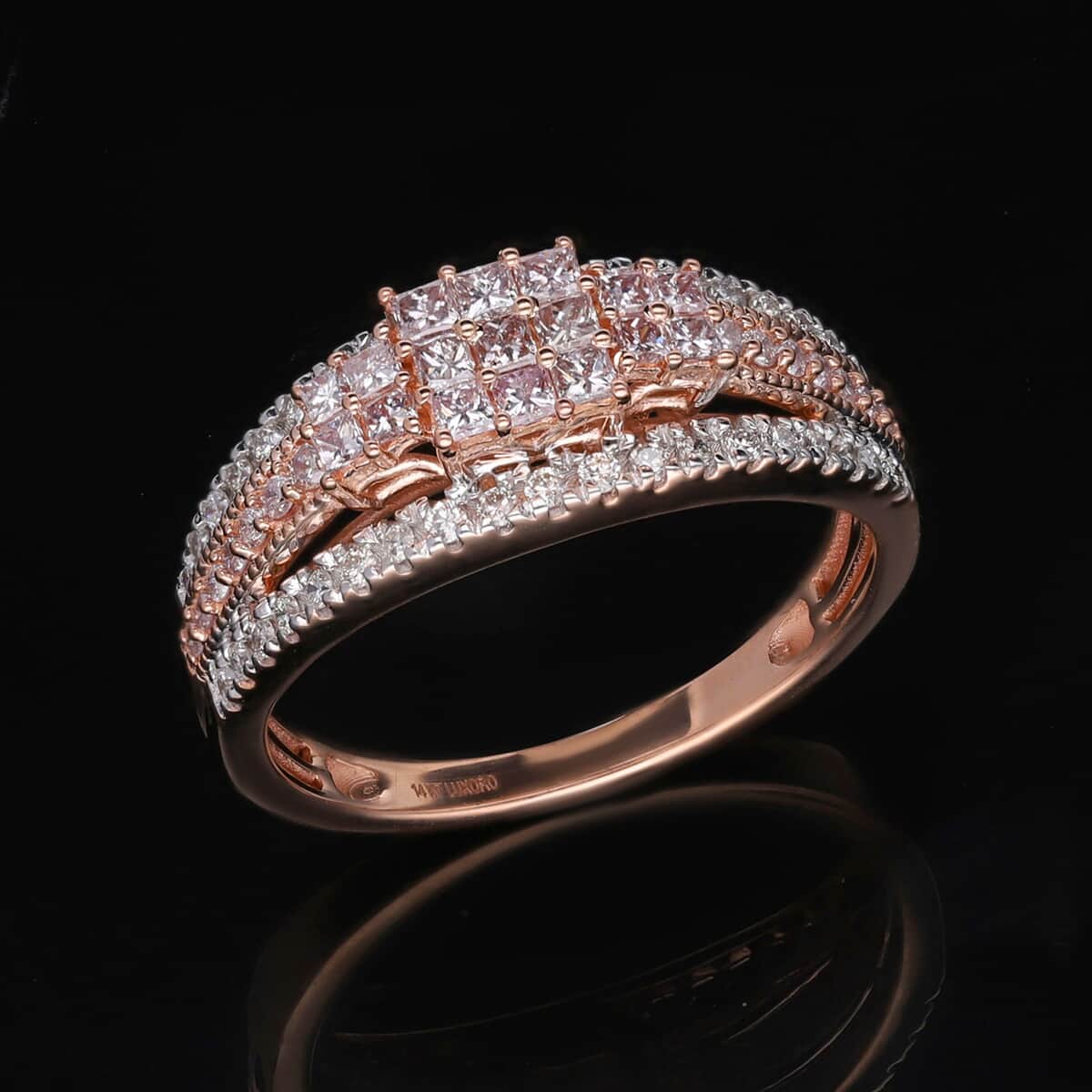 Luxoro 14K Rose Gold Natural Pink and White Diamond (I1-I2) Ring (Del. in 10-15 Days) 1.00 ctw image number 1