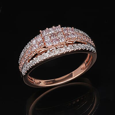 Luxoro 14K Rose Gold I1-I2 Natural Pink and White Diamond Ring (Size 6.0) 1.00 ctw