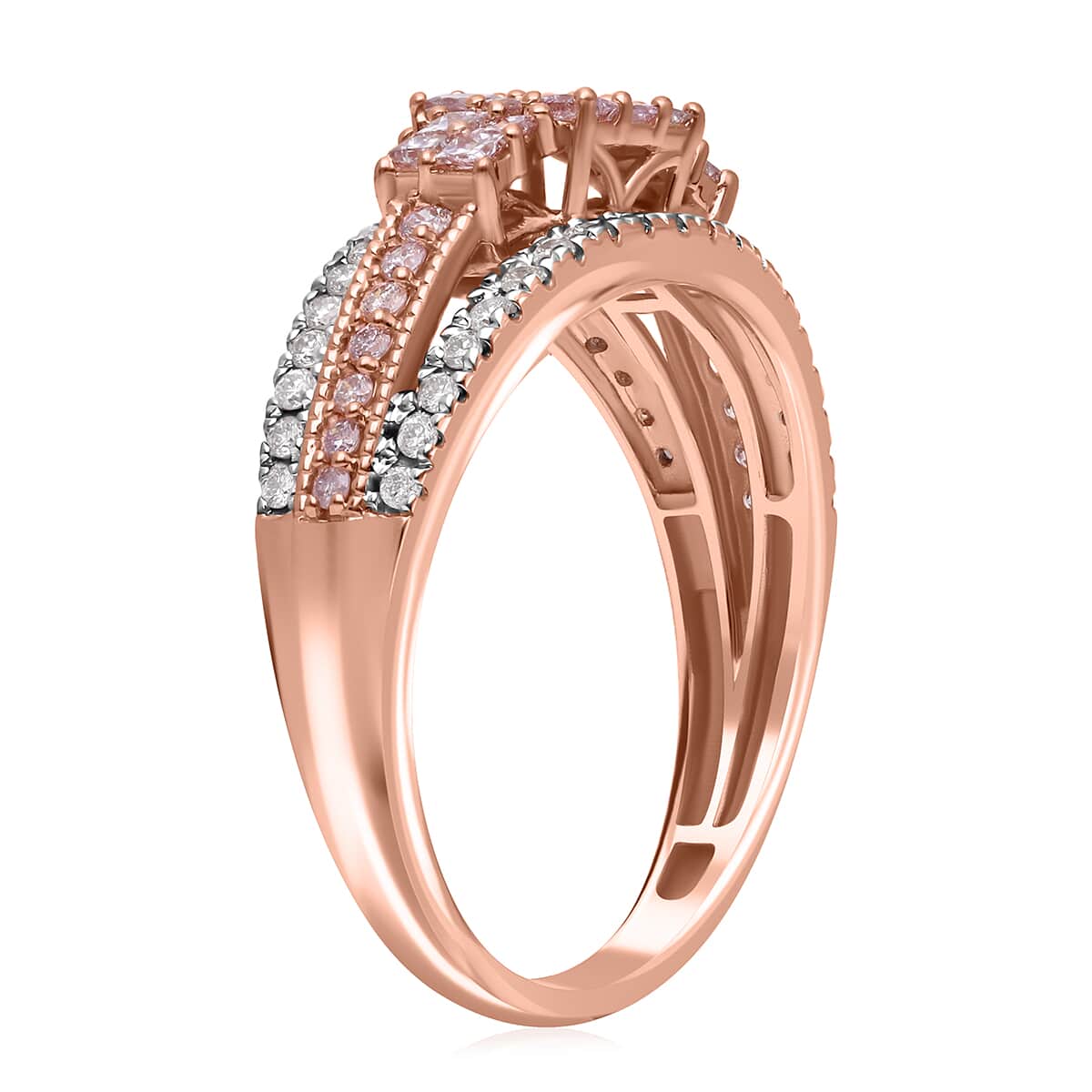 Luxoro 14K Rose Gold Natural Pink and White Diamond (I1-I2) Ring (Del. in 10-15 Days) 1.00 ctw image number 2