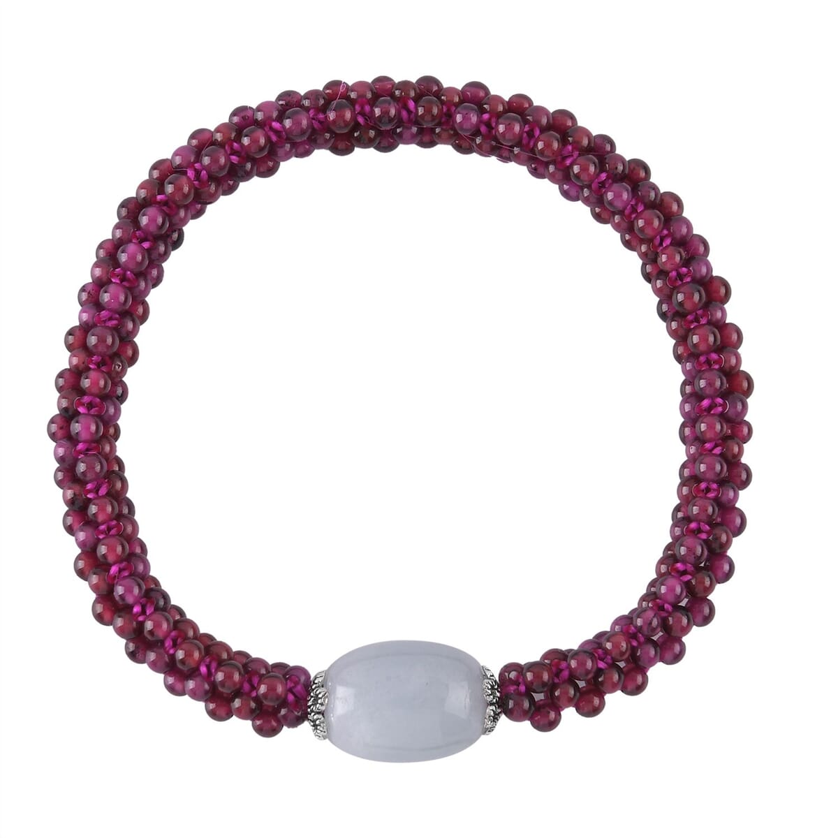 Aquamarine and Mozambique Garnet Beaded Stretch Bracelet in Silvertone 95.00 ctw image number 0