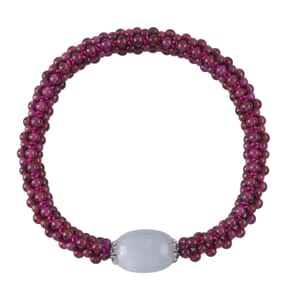 Aquamarine and Mozambique Garnet Beaded Stretch Bracelet in Silvertone 95.00 ctw