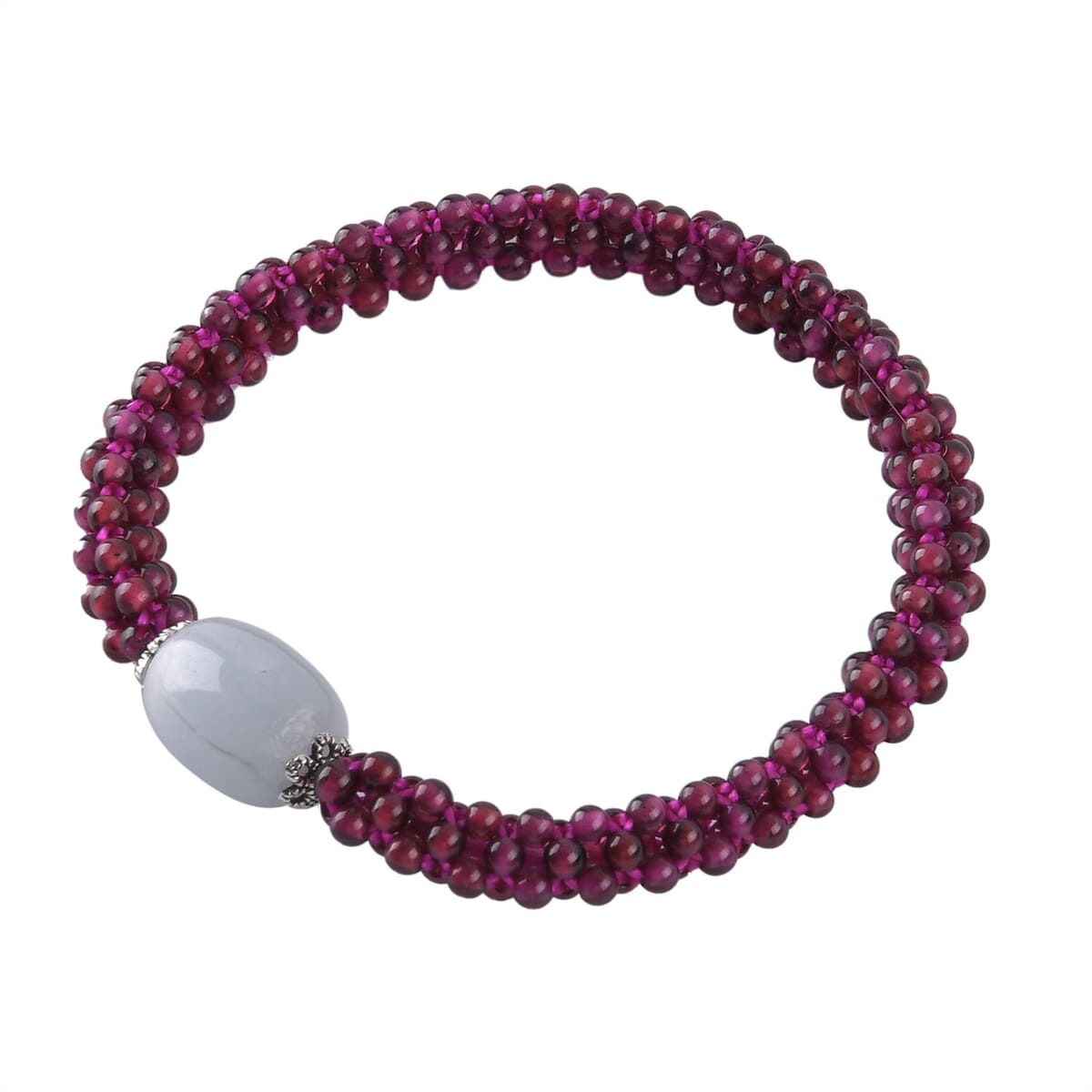 Aquamarine and Mozambique Garnet Beaded Stretch Bracelet in Silvertone 95.00 ctw image number 2