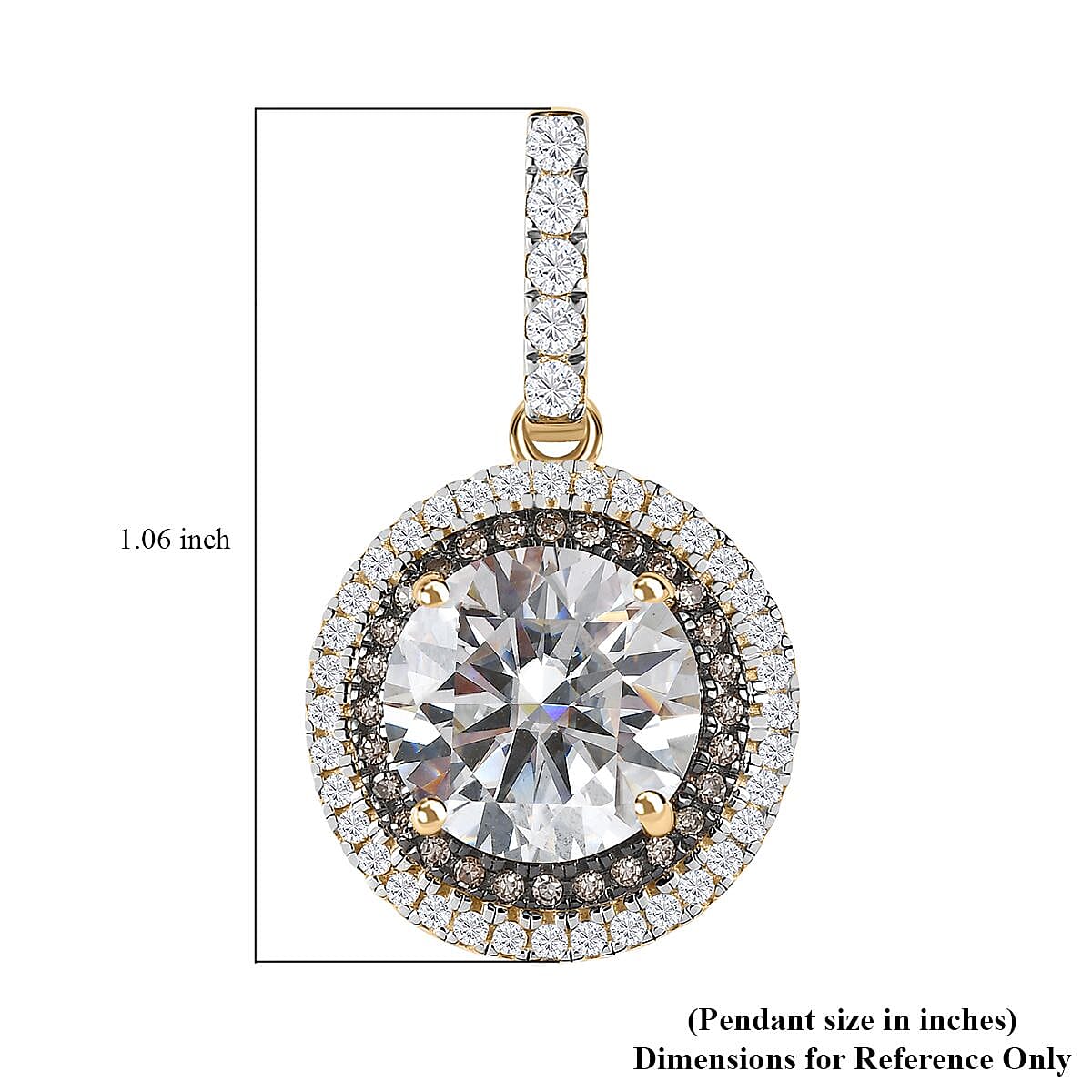 Luxoro 10K Yellow Gold Moissanite and I3 Natural Champagne Diamond Double Halo Pendant 3.50 ctw image number 5