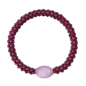 Kunzite and Mozambique Garnet Beaded Stretch Bracelet in Silvertone 95.00 ctw