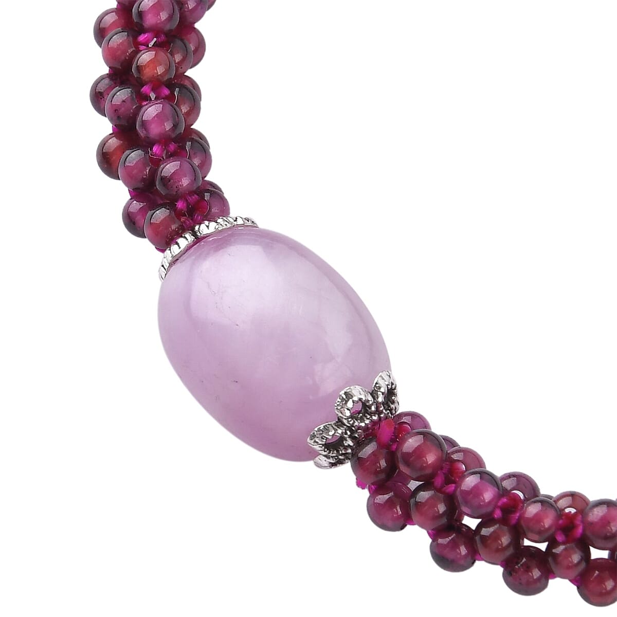 Kunzite and Mozambique Garnet Beaded Stretch Bracelet in Silvertone 95.00 ctw image number 3