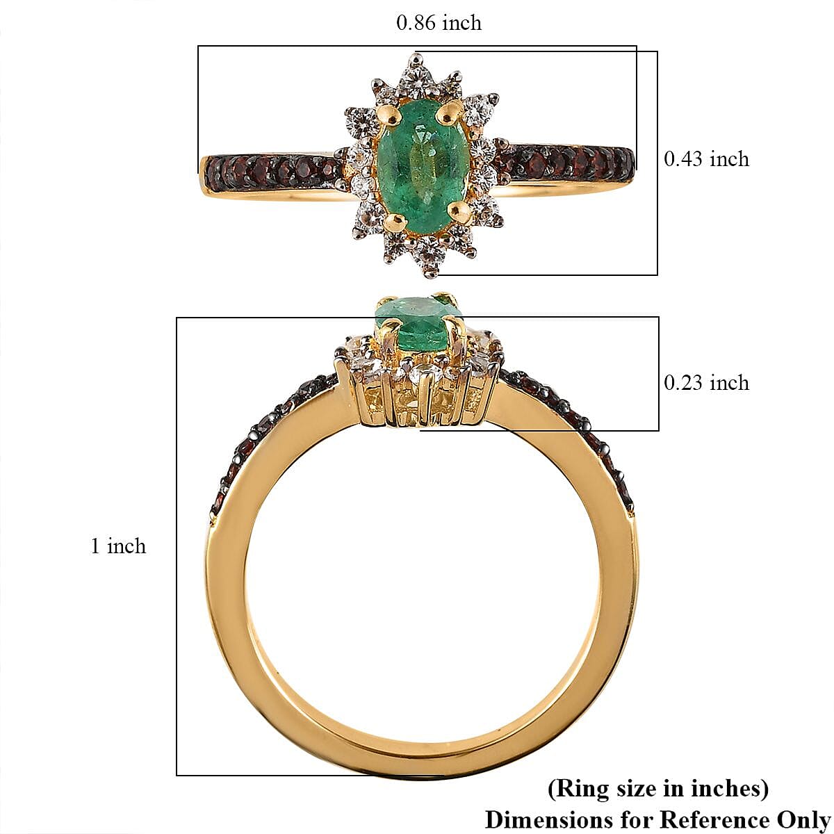 AAA Kagem Zambian Emerald, Brown and White Zircon Sunburst Ring in Vermeil Yellow Gold Over Sterling Silver (Size 10.0) 0.75 ctw