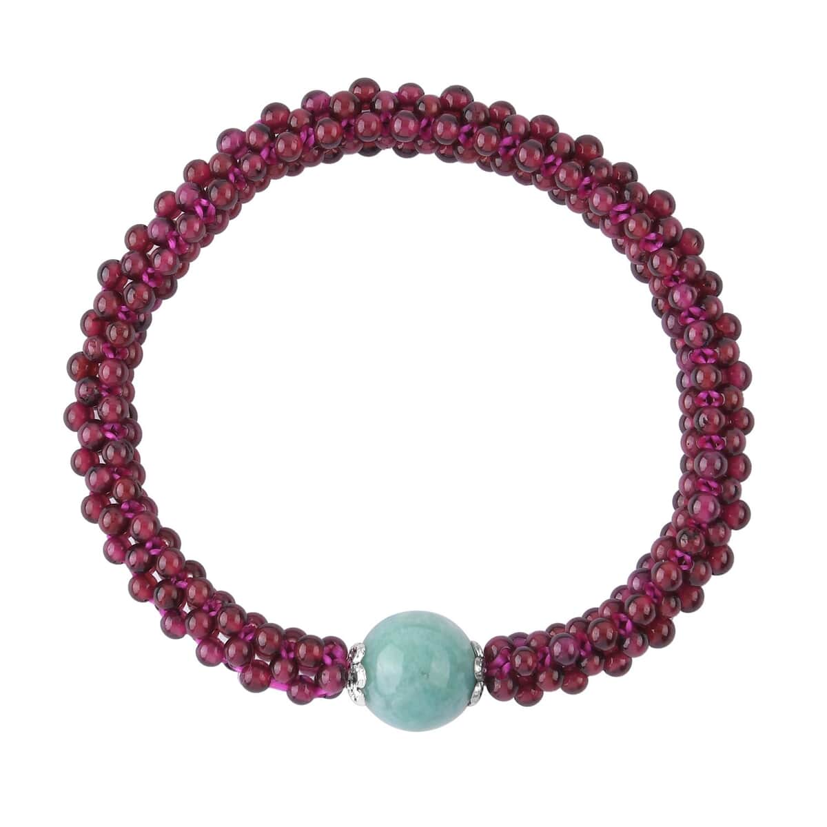 Amazonite and Mozambique Garnet Beaded Stretch Bracelet in Silvertone 99.00 ctw image number 0