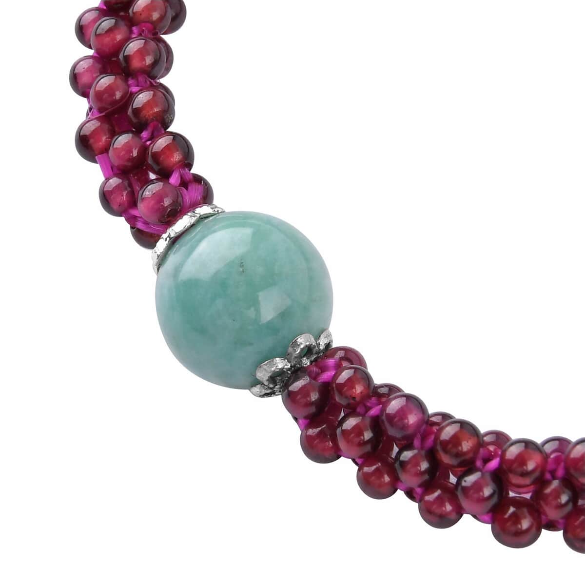 Amazonite and Mozambique Garnet Beaded Stretch Bracelet in Silvertone 99.00 ctw image number 2