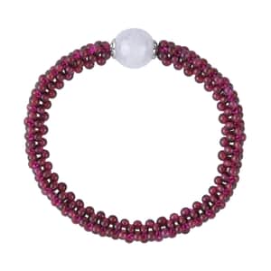 Mangoro Aquamarine and Mozambique Garnet Beaded Stretch Bracelet in Silvertone 99.00 ctw