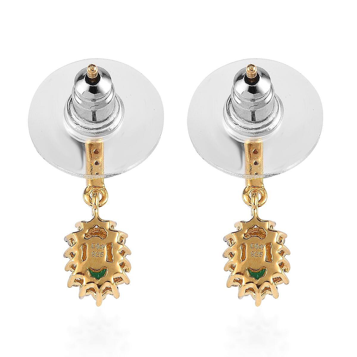 AAA Kagem Zambian Emerald, Brown and White Zircon Halo Earrings in Vermeil Yellow Gold Over Sterling Silver 0.75 ctw image number 3