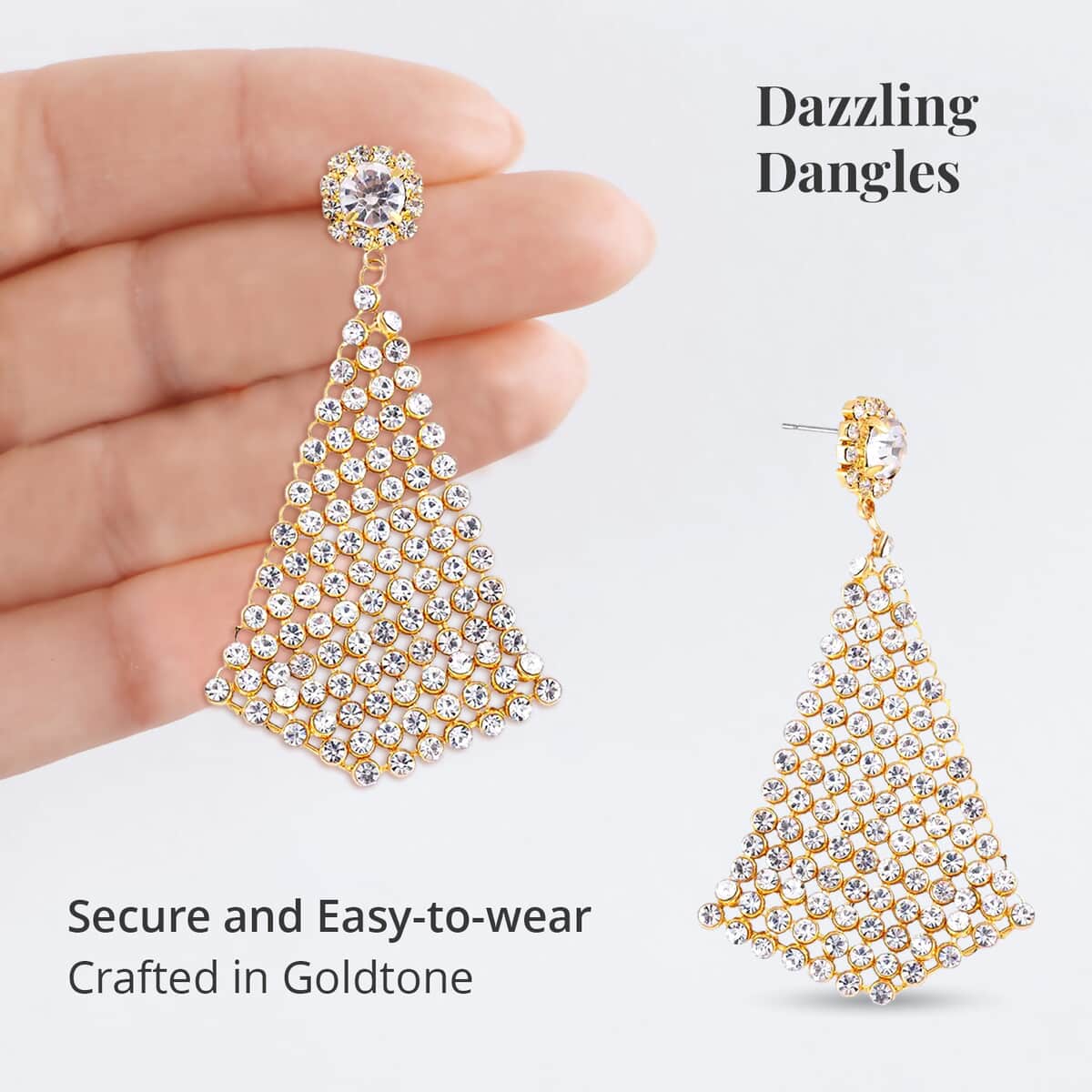 White Austrian Crystal Earrings in Goldtone image number 3