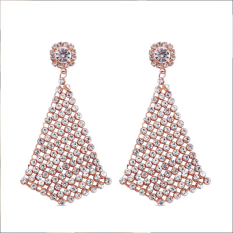 White Austrian Crystal Earrings in Rosetone