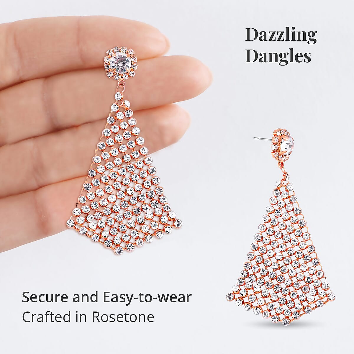 White Austrian Crystal Earrings in Rosetone image number 3