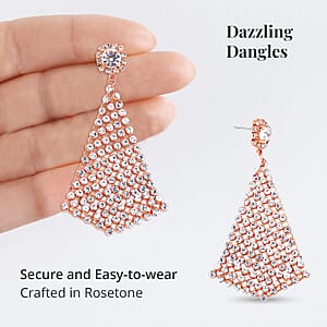 White Austrian Crystal Earrings in Rosetone