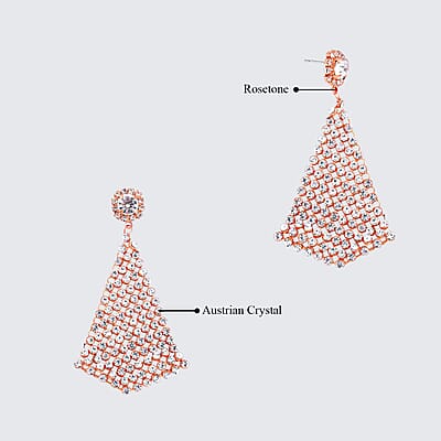 White Austrian Crystal Earrings in Rosetone