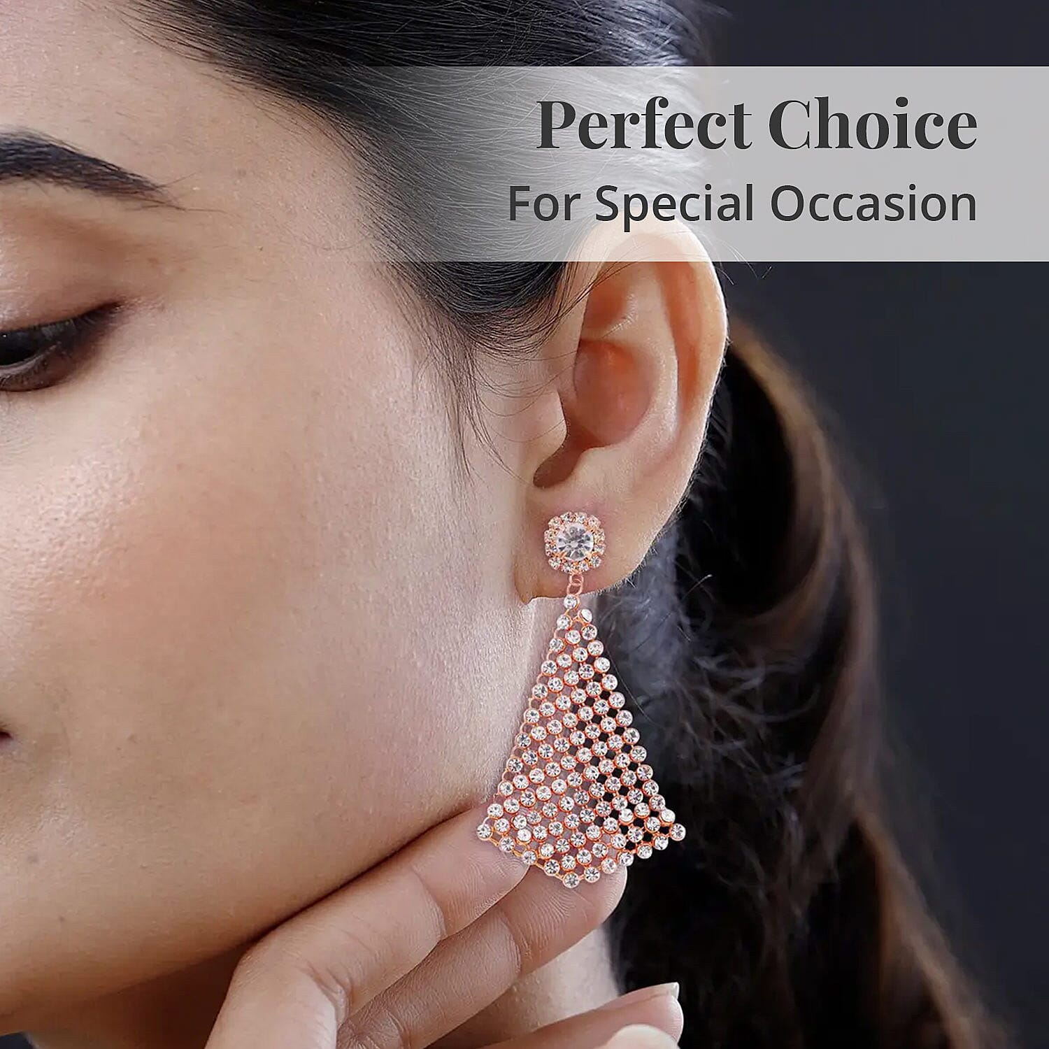 White Austrian Crystal Earrings in Rosetone