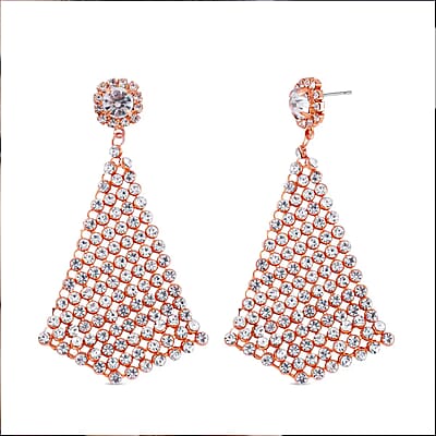 White Austrian Crystal Earrings in Rosetone