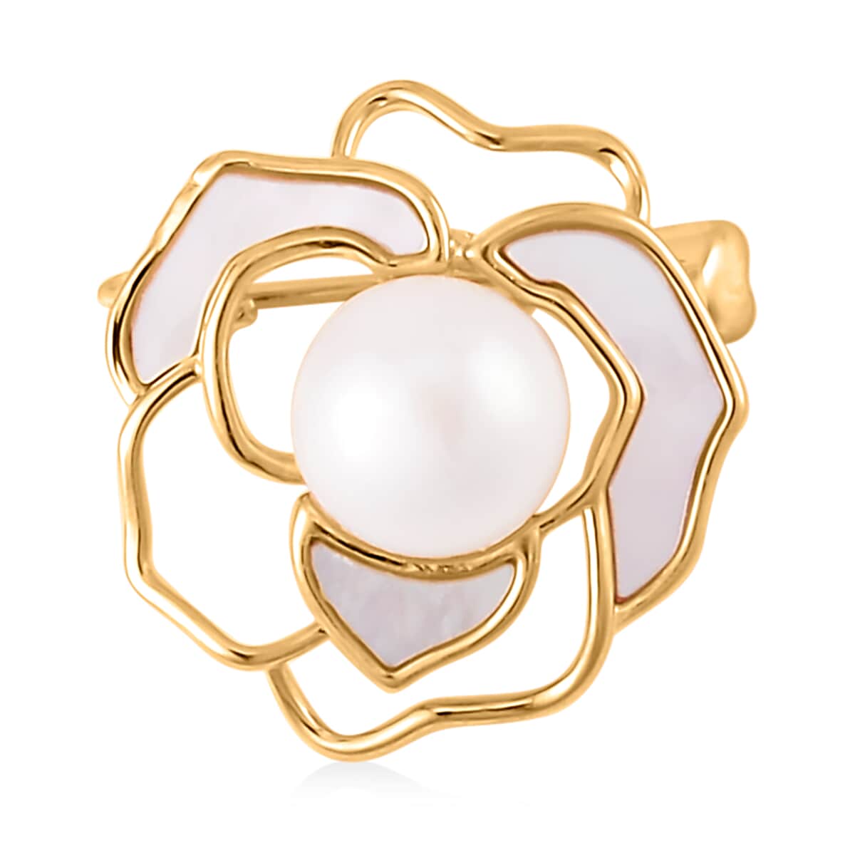 White Freshwater Pearl and White Mother Of Pearl Floral Brooch in Goldtone image number 0
