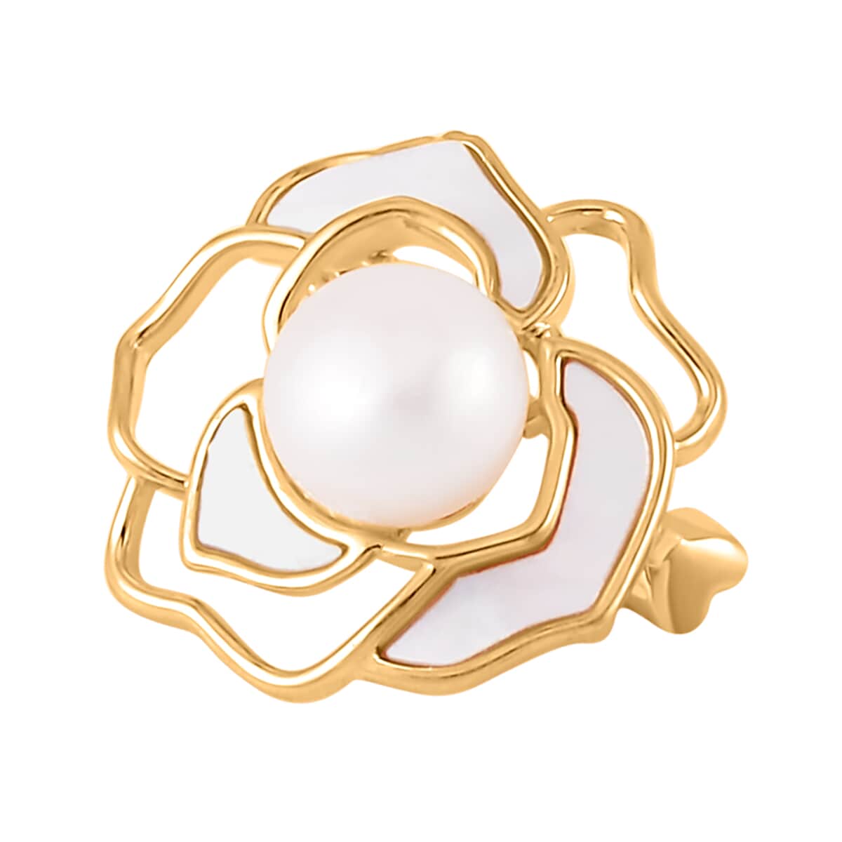 White Freshwater Pearl and White Mother Of Pearl Floral Brooch in Goldtone image number 2