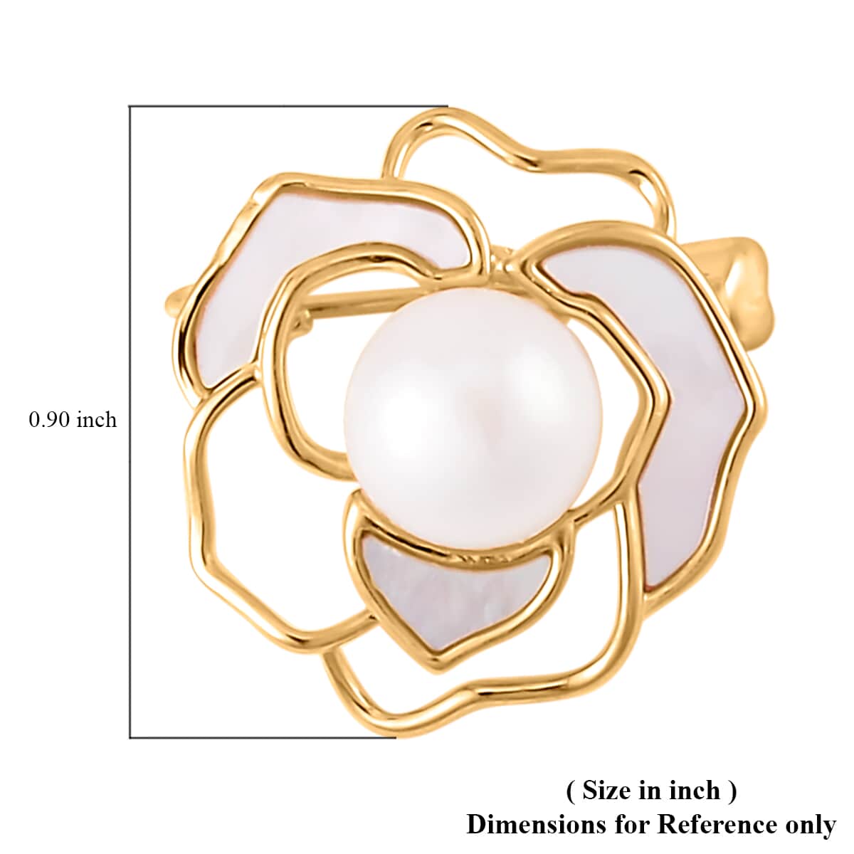 White Freshwater Pearl and White Mother Of Pearl Floral Brooch in Goldtone image number 4