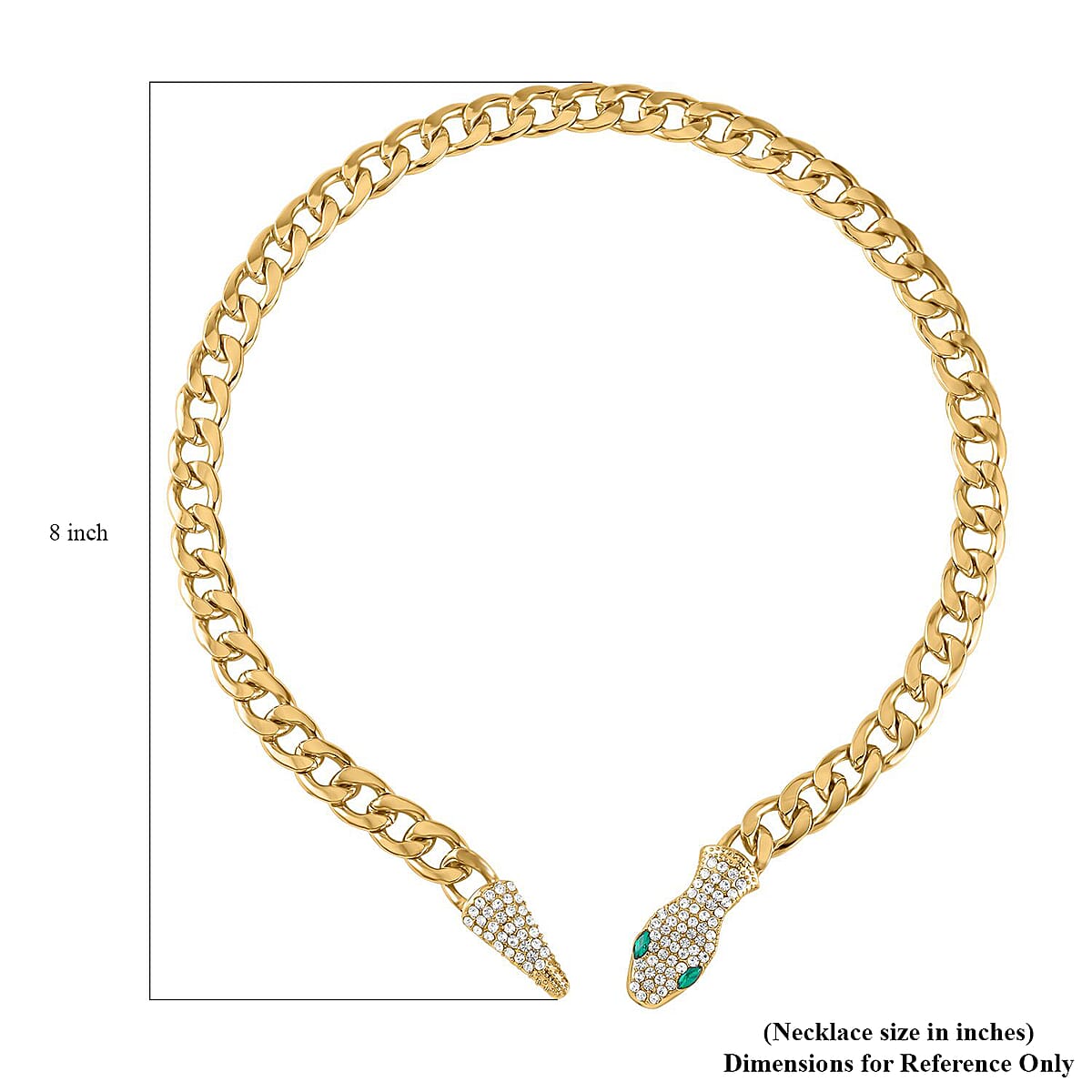 Green Glass and White Austrian Crystal Cable Link Chain with Snake Head & Tail Necklace in Goldtone 22 Inches image number 4