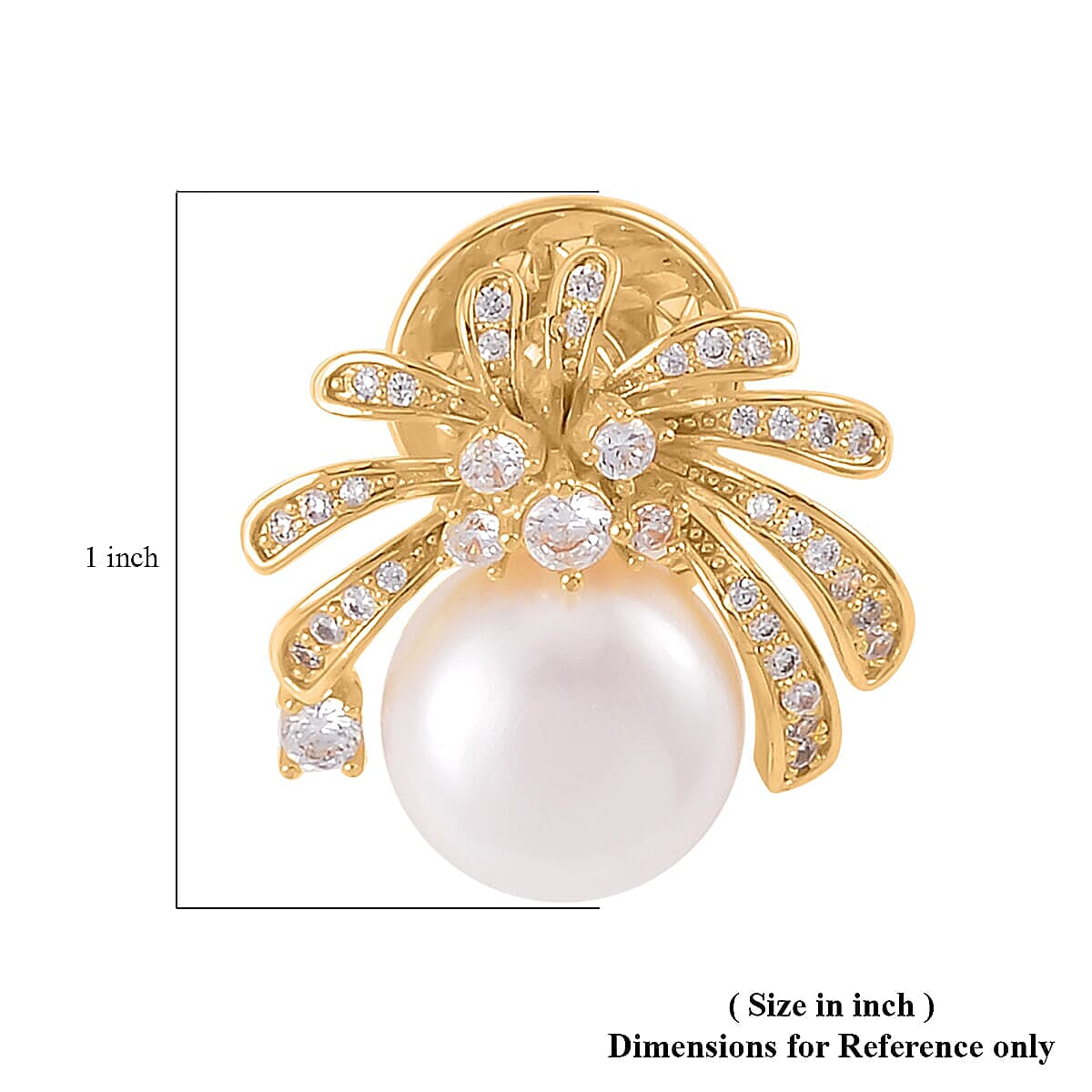White Freshwater Pearl and Simulated Diamond Brooch in Goldtone