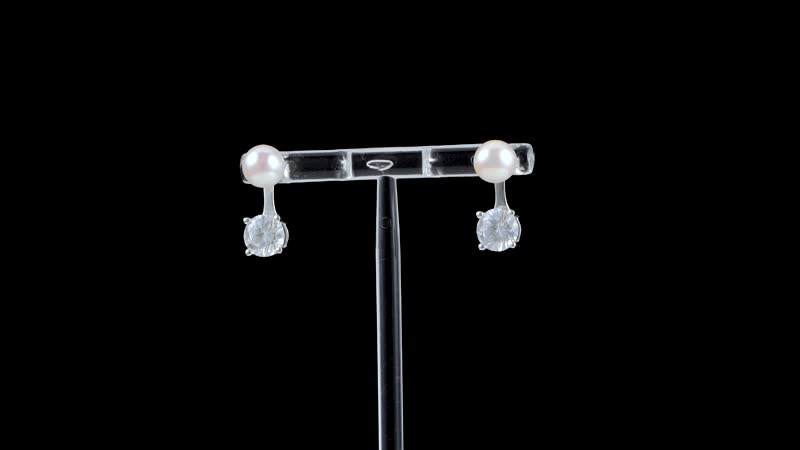 Simulated Diamond and Freshwater Pearl Earrings in Rhodium Over Sterling Silver 1.50 ctw