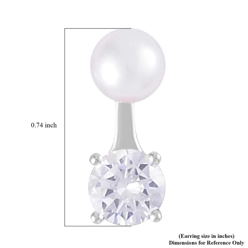 Simulated Diamond and Freshwater Pearl Earrings in Rhodium Over Sterling Silver 1.50 ctw