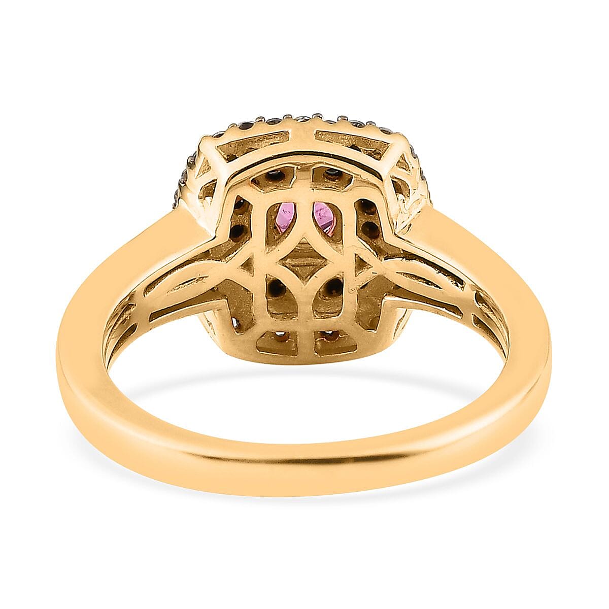 Premium Ouro Fino Rubellite and Multi Gemstone Double Halo Ring in Vermeil Yellow Gold Over Sterling Silver (Size 10.0) 0.85 ctw