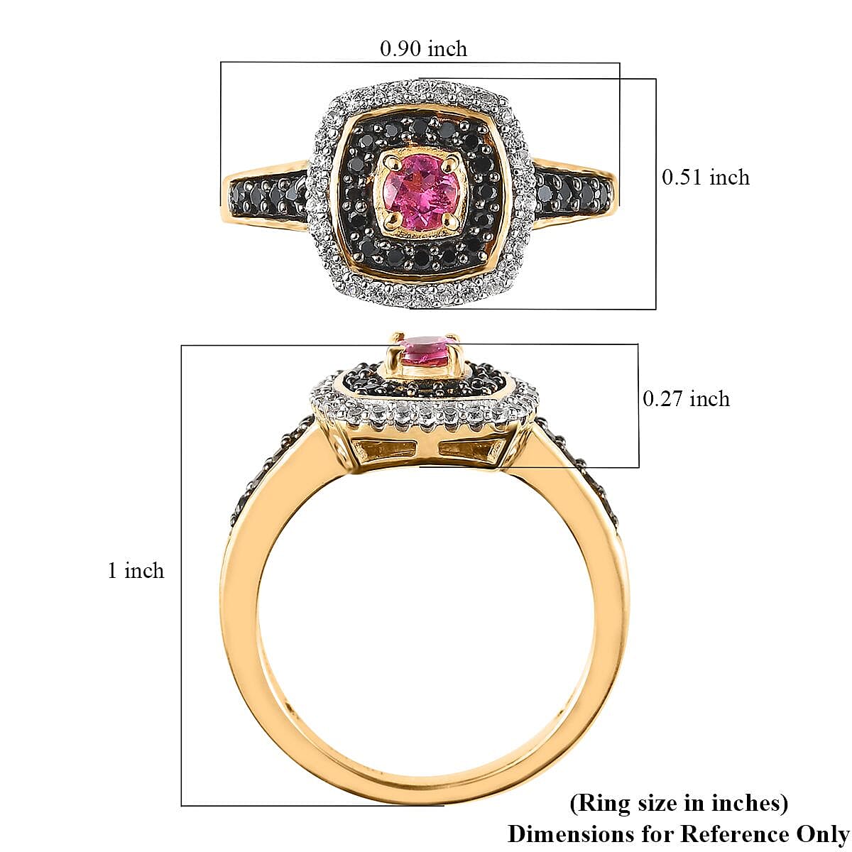 Premium Ouro Fino Rubellite and Multi Gemstone Double Halo Ring in Vermeil Yellow Gold Over Sterling Silver (Size 10.0) 0.85 ctw