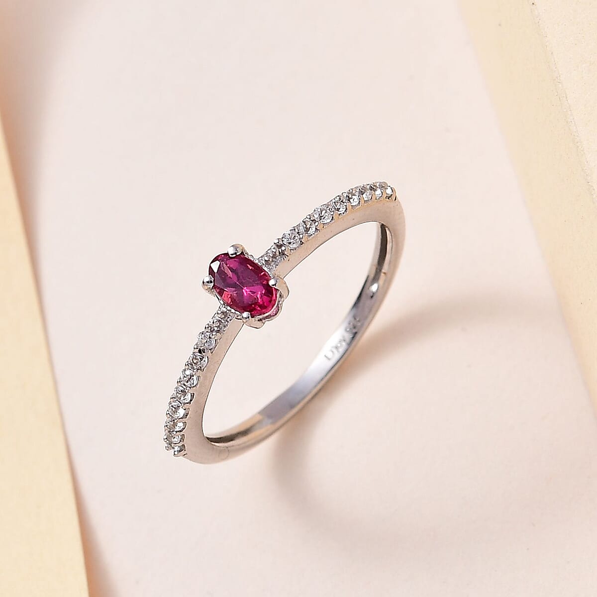 Premium Ouro Fino Rubellite and White Zircon Ring in Platinum Over Sterling Silver 0.40 ctw image number 1