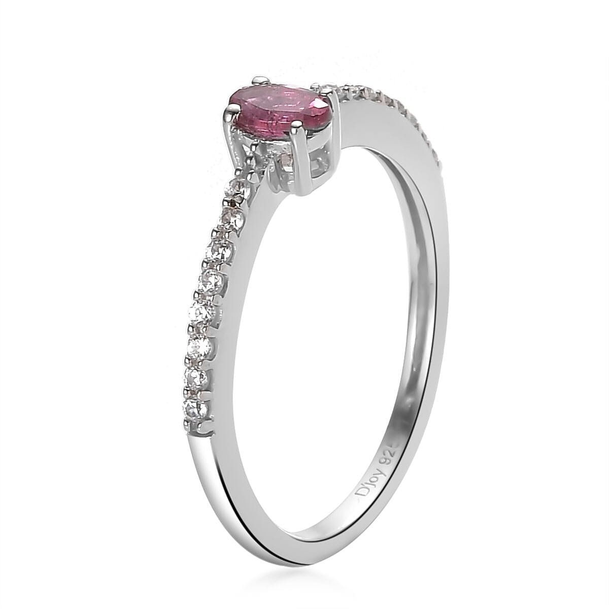 Premium Ouro Fino Rubellite and White Zircon Ring in Platinum Over Sterling Silver 0.40 ctw image number 3