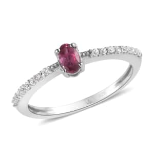 Premium Ouro Fino Rubellite and White Zircon Ring in Platinum Over Sterling Silver 0.40 ctw