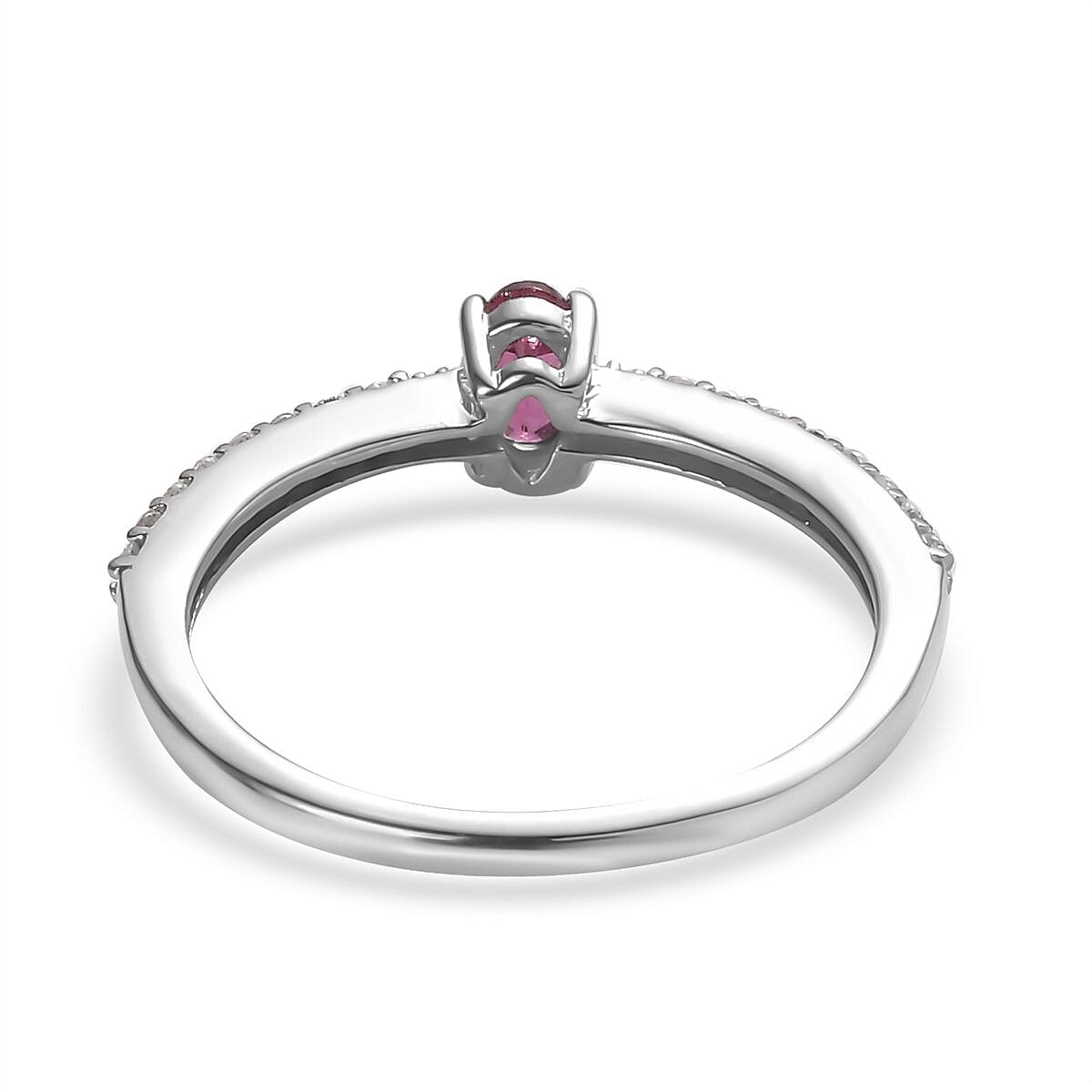 Premium Ouro Fino Rubellite and White Zircon Ring in Platinum Over Sterling Silver (Size 8.0) 0.35 ctw image number 4