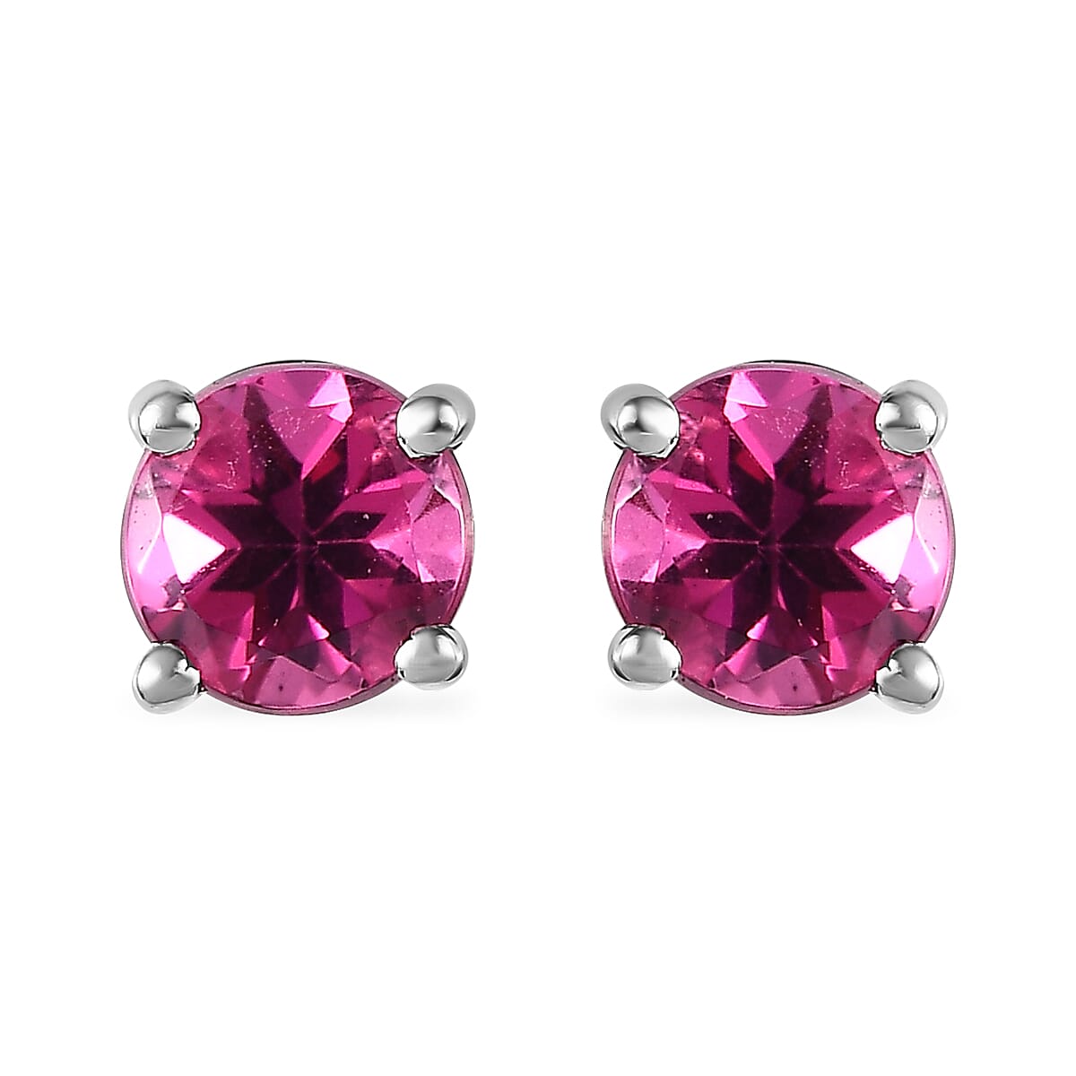 Premium Ouro Fino Rubellite Solitaire Stud Earrings in Platinum Over Sterling Silver 0.50 ctw image number 0