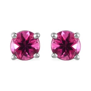 Premium Ouro Fino Rubellite Solitaire Stud Earrings in Platinum Over Sterling Silver 0.50 ctw