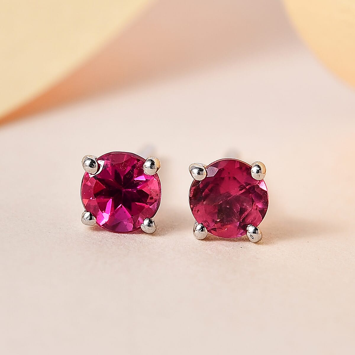 Premium Ouro Fino Rubellite Solitaire Stud Earrings in Platinum Over Sterling Silver 0.50 ctw image number 1